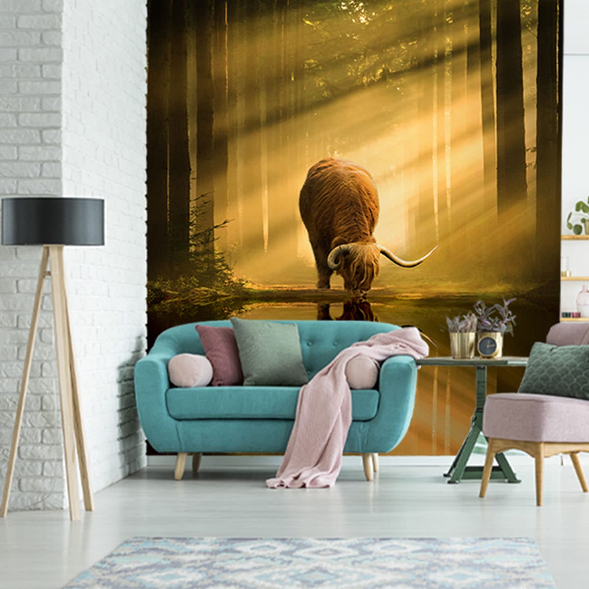 Naadloos behang Drinkende Schotse Hooglander - Afbeelding 2