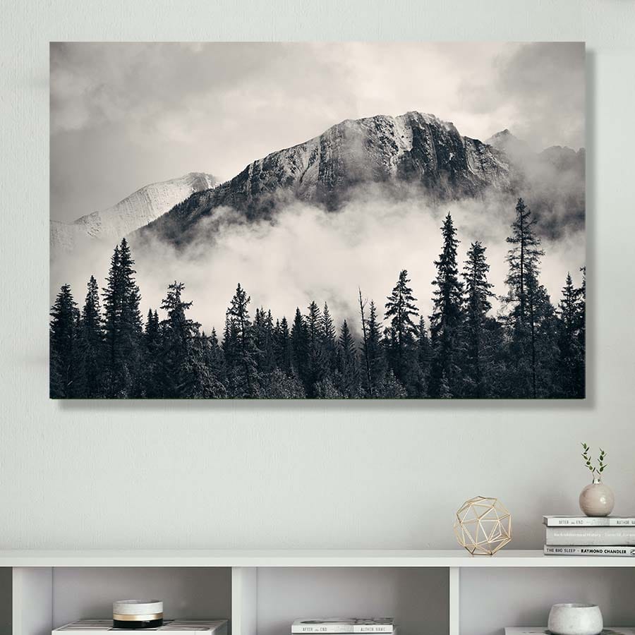 Muurdecoratie Berglandschap zwart wit